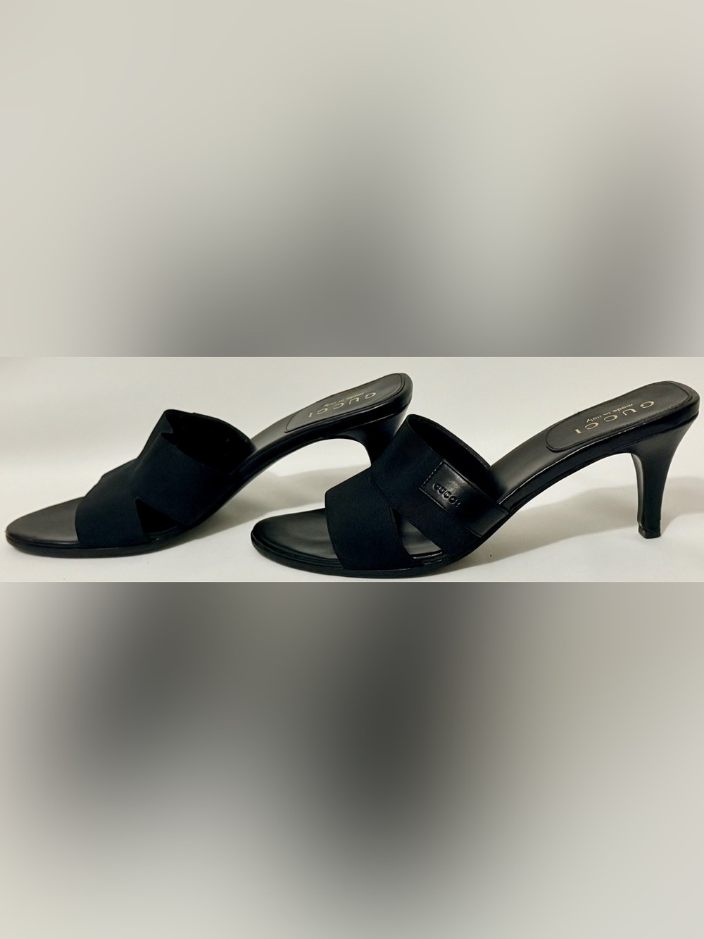 Gucci Vintage Y2K Tom Ford Era Black Elastic Cross Strap Mule Heels Italy 7B